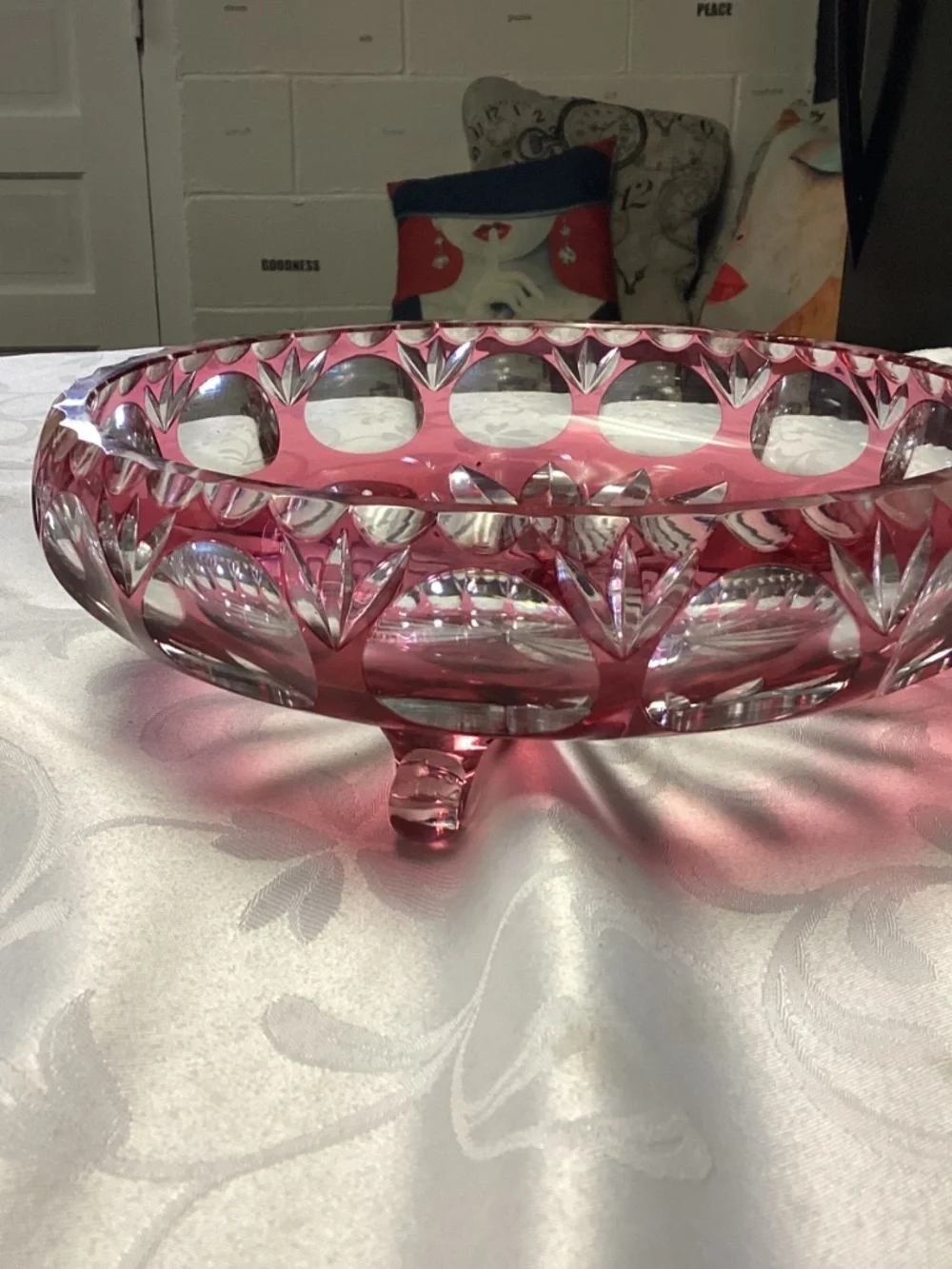 NAUCHTMANN RUBY RED ROUND DISH. WITH FEET NEW OLD VINTAGE